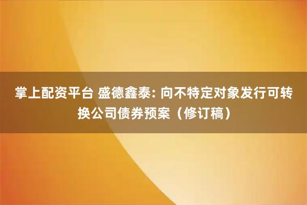 掌上配资平台 盛德鑫泰: 向不特定对象发行可转换公司债券预案（修订稿）